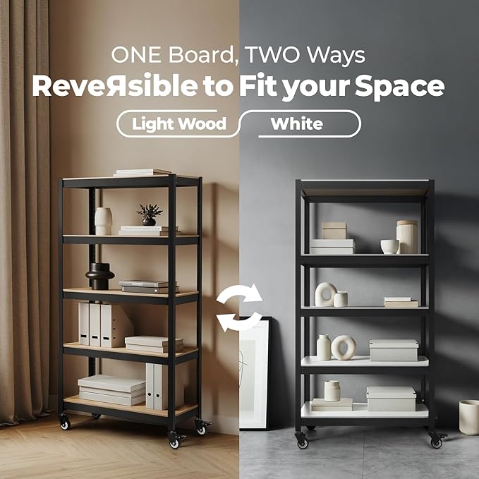 HOMEDANT House 5-Tier Metal Rolling Cart Shelf Rack Casters Heavy Duty Laminated Wheel Shelving Unit Adjustable Utility Storage Shelves Organizer Shelf Kitchen Garage 36.2" W x 16.5" D x 69.5" H 3Pack
