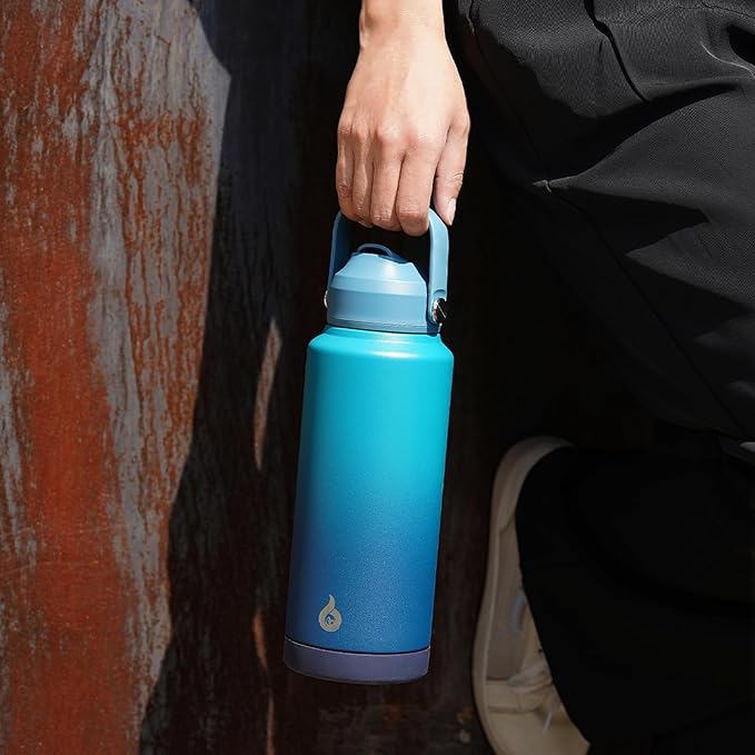 BJPKPK Insulated Water Bottle with Straw Lid, 40oz Large Thermo, BPA Free Leak Proof Stainless Steel Metal Water Bottles, Tumblers, Cups, Flasks for Travel, Sports,Black