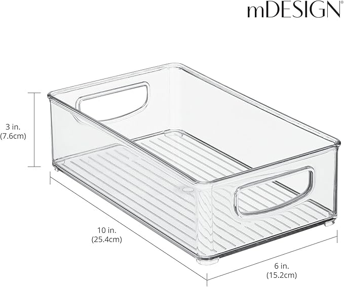 mDesign Small Plastic Kitchen Storage Container Bin with Handles - Organization in Pantry, Refrigerator or Freezer - Food Organizer for Fruit, Yogurt, Squeeze Pouches, 2 Pack, Clear