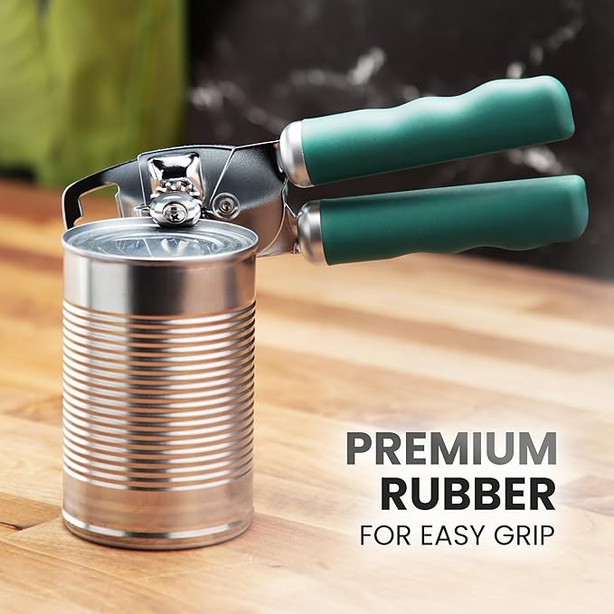 Zulay Kitchen Heavy Duty Stainless Steel Can Opener Manual with Bottle Opener - Rust Proof Manual Can Opener With Turn Knob & Comfy Soft Grip Handles - Pine Green
