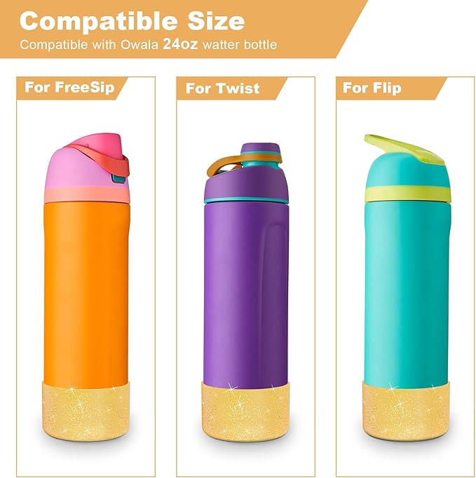 2PCS Glitter Silicone Boot for Owala Water Bottle, Anti-Slip Protective Sleeve for Owala Twist,FreeSip and Flip Stainless Steel Water Bottle, BPA-Free, Dishwasher Safe, Accessories