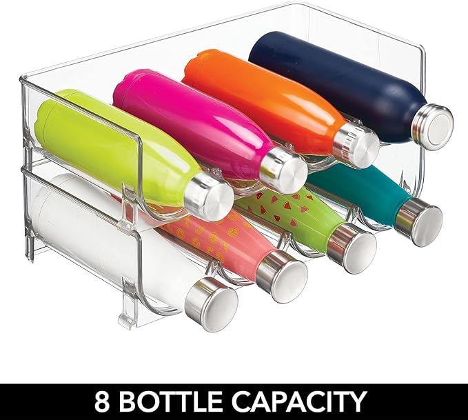 mDesign Plastic Free-Standing Stackable Bottle Storage Rack, for Kitchen Countertop, Fridge, Freezer; Organizer for Water Bottles, Sports Drinks; Ligne Collection, 2 Pack - Store 8 Bottles - Clear