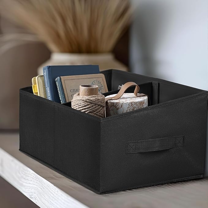 DIMJ Closet Storage Bins, 6 Pack Storage Baskets for Shelves, Foldable Closet Organizer with Handle, Linen Closet Organizers and Storage for Clothes, Toys, Towel, Books (Black)