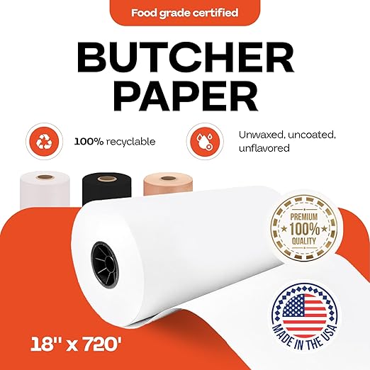 White Butcher Paper Roll 18" x 8640" (720 feet) - USA-Made Natural Food-Grade Paper for Cooking Meat and Fish - Unwaxed Material for Smoker, BBQ & Grilling by IDL Packaging