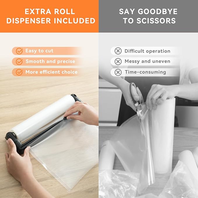 Rolls with Dispenser - 4 Pack 2 Rolls 8"x20' & 2 Rolls 11"x20', Vacuum Sealer Bags, Leakproof Heavy Duty Food Storage for Sous Vide, Meal Prep, Freezer, Compatible with Food Saver, Wevac Core