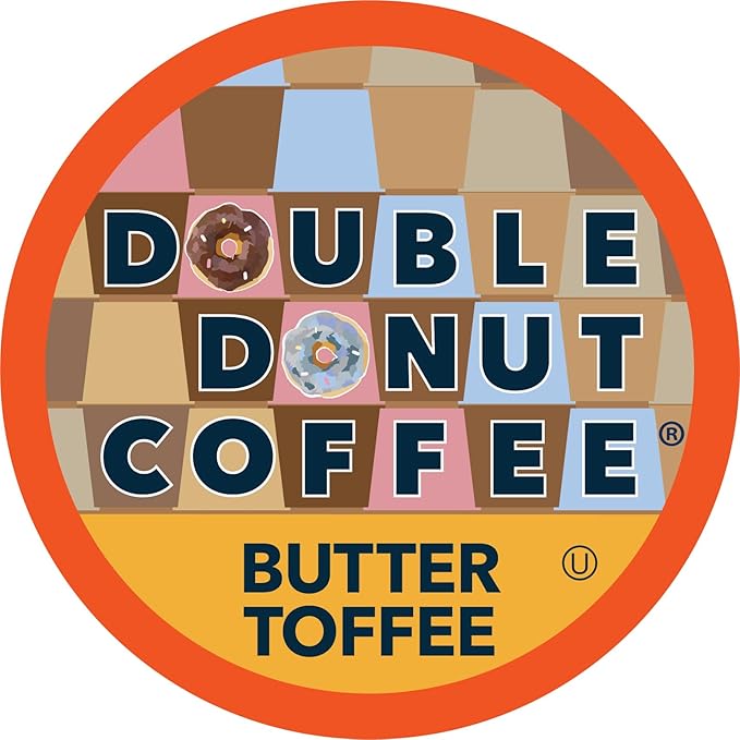 Double Donut Coffee Flavored Coffee Pods,Butter Toffee Coffee, Single Serve Medium Roast Coffee for Keurig K Cups Brewers, 24 Count