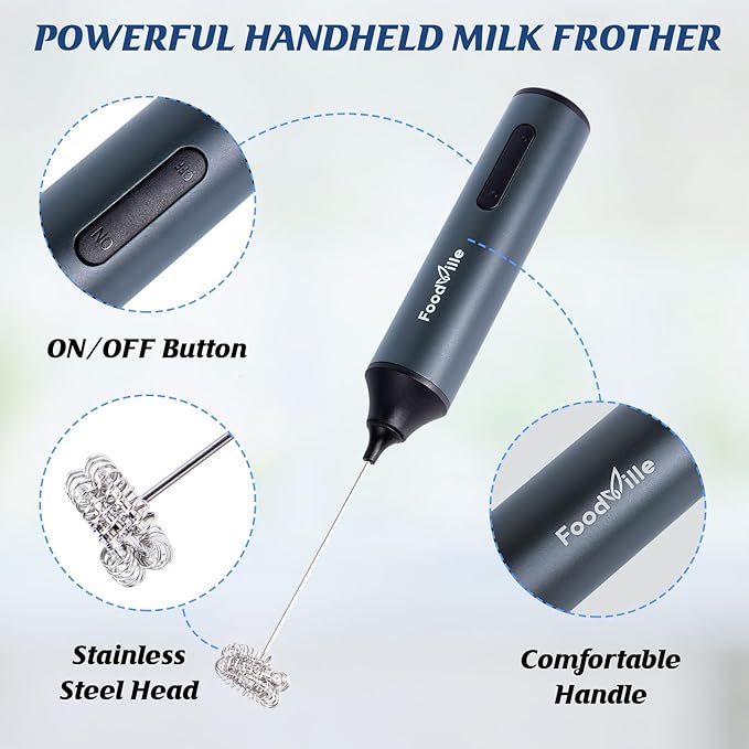 MF05 Rechargeable Milk Frother USB Charging Handheld Foam Maker with Stainless Balloon Whisk for Cappuccino, Latte, Bulletproof Coffee, Keto (Grey without Stand)
