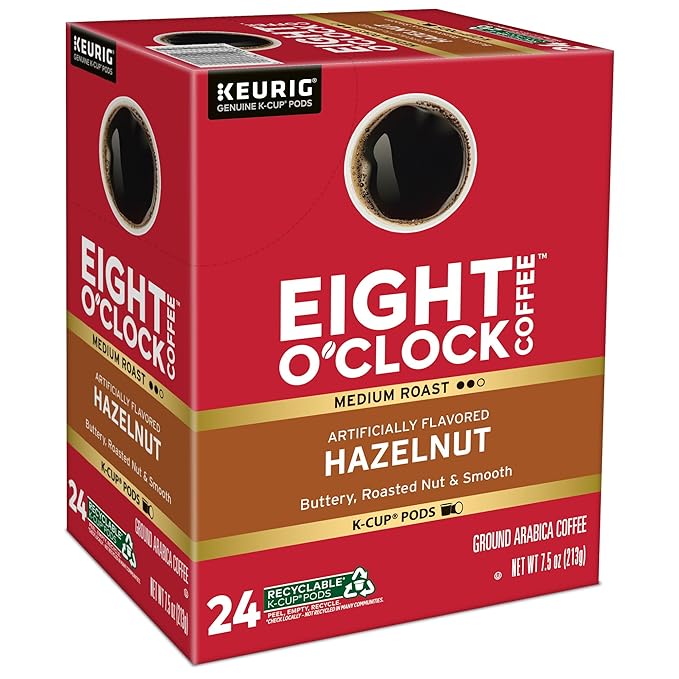 Eight O'Clock Coffee Hazelnut, Single-Serve Keurig K-Cup Pods, Flavored Medium Roast Coffee Pods, 96 Count