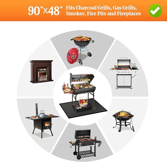 90 ×48 inches Under Grill Mat Fit Blackstone 28in & 36in Griddle/ Griddle Mat for Blackstone, Grill Mat for Outdoor Grill, Grilling Mats BBQ Mats for Grilling to Protect Deck Patio Pavers Gas Grills