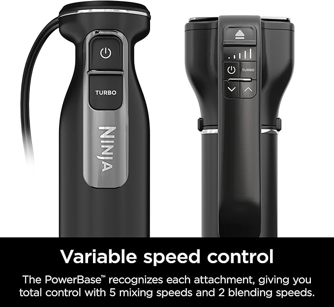 Ninja Hand Mixer, Immersion Blender, Foodi Power Mixer System, 750-Peak-Watt Handheld Emulsion Blender & Electric Hand Mixer Combo With Whisk, Beaters & 3-Cup Blending Vessel,120 volts, Black CI101