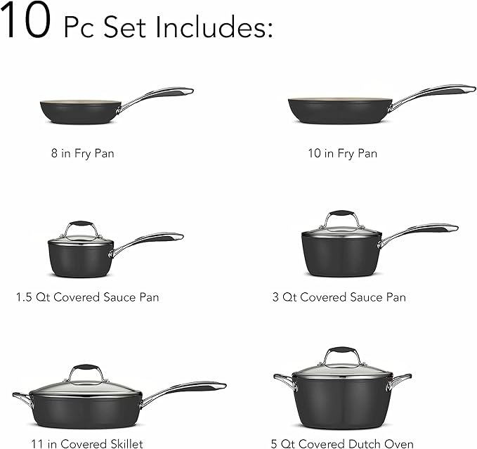 Tramontina Ceramica Deluxe 10-Piece Cookware Set with Lids, Ceramic Non Stick Pots and Pans Kitchen Set, Oven-Safe, Metallic Black