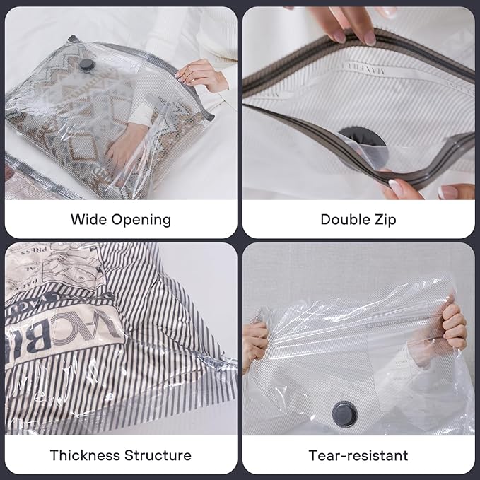 15-Pack Vacuum Storage Bags for Travel, Large/Medium/Small Compression Bags for Clothes (No Pump)