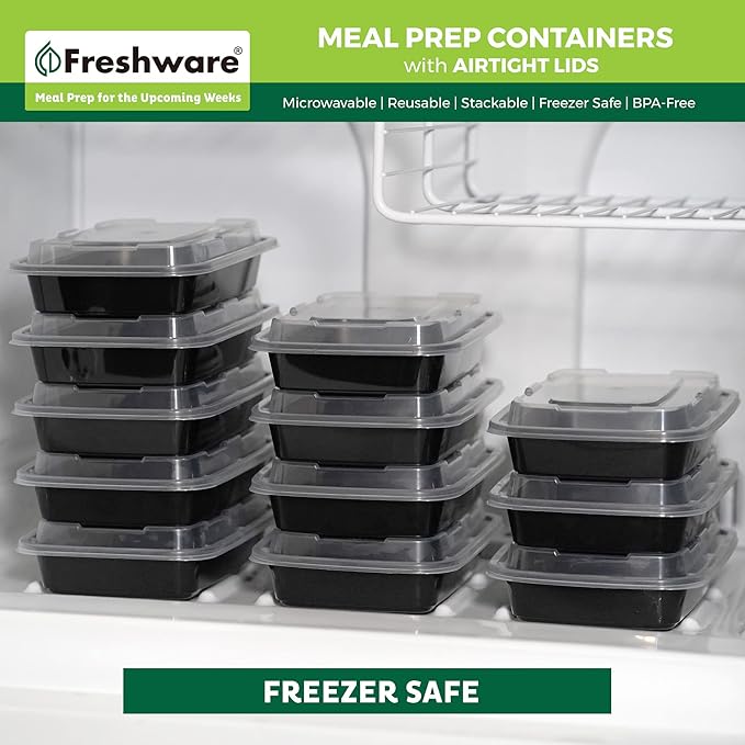 Freshware Meal Prep Containers [150 Pack] 1 Compartment Food Storage Containers with Lids, Bento Box, BPA Free, Stackable, Microwave/Dishwasher/Freezer Safe (28 oz)