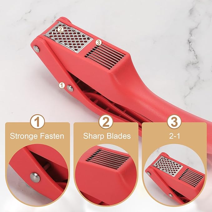 uxcell Garlic Press, 7.5 Inch Stainless Steel Garlic Slicer Crusher Tool Kitchen Utensil for Home Cooks and Professional Chefs, Red