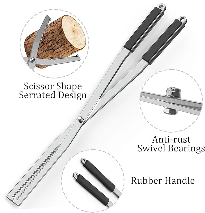 Tredre Fire Tongs and Fire Poker Set, Stainless Steel Fire Pit Tools for Outside, Heavy Duty Fireplace Tongs Log Grabber for Campfire, Wood Stove, Rust-Resistant Firewood Tong Set