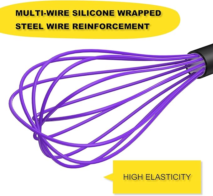 NileHome Silicone Whisk Set, 3 Pack Kitchen Whisk 10" Kitchen Wisk Wire Whisks for Cooking, Whisking, Blending, Beating, Stirring-Multicolor