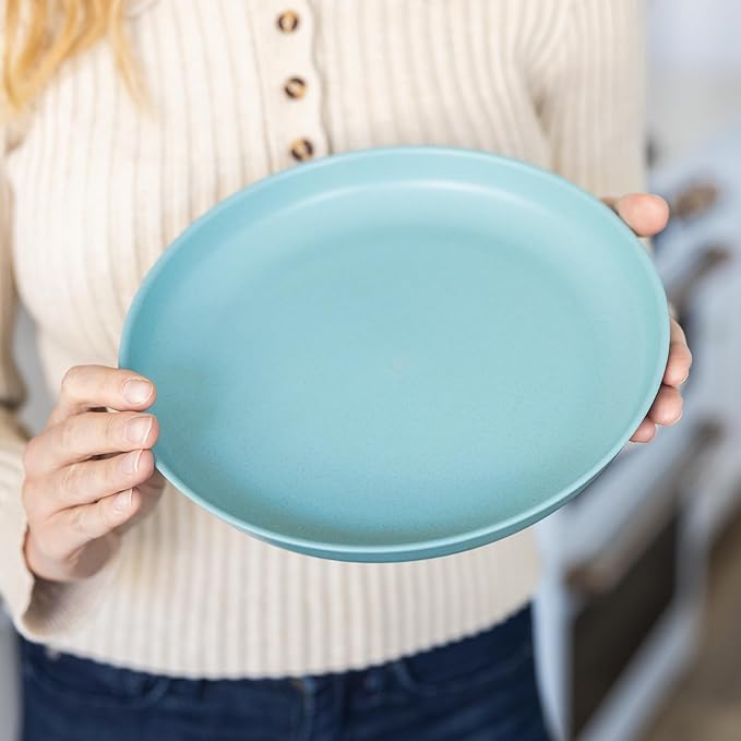 Grow Forward Premium Wheat Straw Plates and Bowls Sets - 8-Piece Wheat Straw Dinnerware Sets - Unbreakable & Reusable Microwave Safe Plastic Dinner Plates for Outdoors, RV, Camping Dishes - Tropical