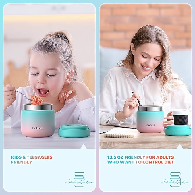 DaCool Kids Thermo for Hot Food Vacuum Stainless Steel Insulated Food Jar 13.5 OZ Kids Lunch Food Thermo Insulated Lunch Container Bento for School Office Picnic Travel Outdoors,Leakproof,BPA Free