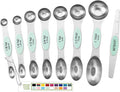 Spring Chef Stainless Steel Magnetic Measuring Spoons Set of 8 with Leveler, Nesting Metal Teaspoon & Tablespoon Measuring Spoons, Kitchen Gadgets for Baking & Cooking, Fits in Spice Jars - Mint