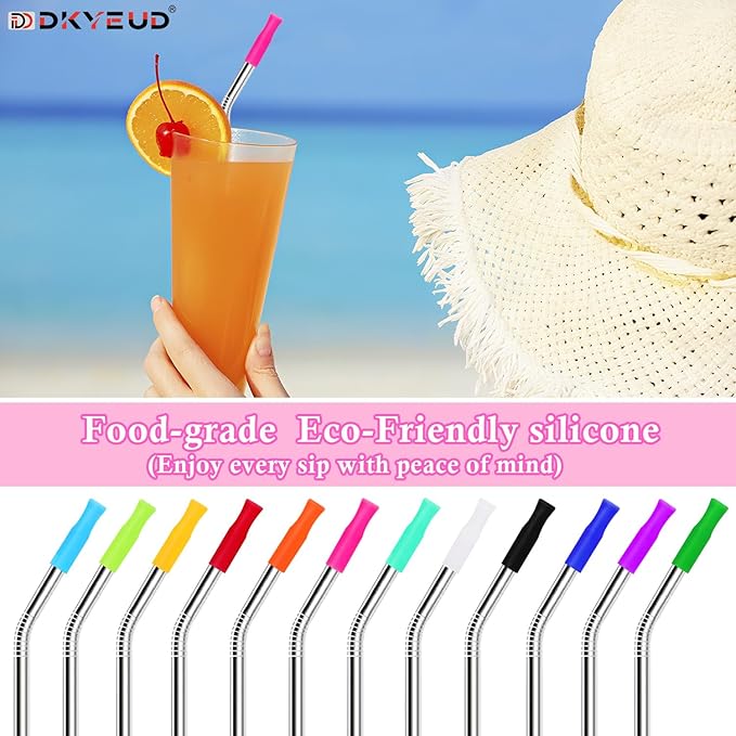 36PCS 12 Colors Food-Grade Metal Straws Reusable Silicone Tips,Only Fit Diameter 0.32In- 8mm Stainless Steel Straws, BPA Free, Eco-Friendly
