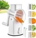 Rotary Cheese Grater Hand Crank, 5 in 1 Mandoline Vegetable Slicer - 5 Sets of Blades,Strong Suction Base&Easy to Clean - Kitchen Cheese Grater Shredder with Handle for Fruit,Vegetable,Nuts