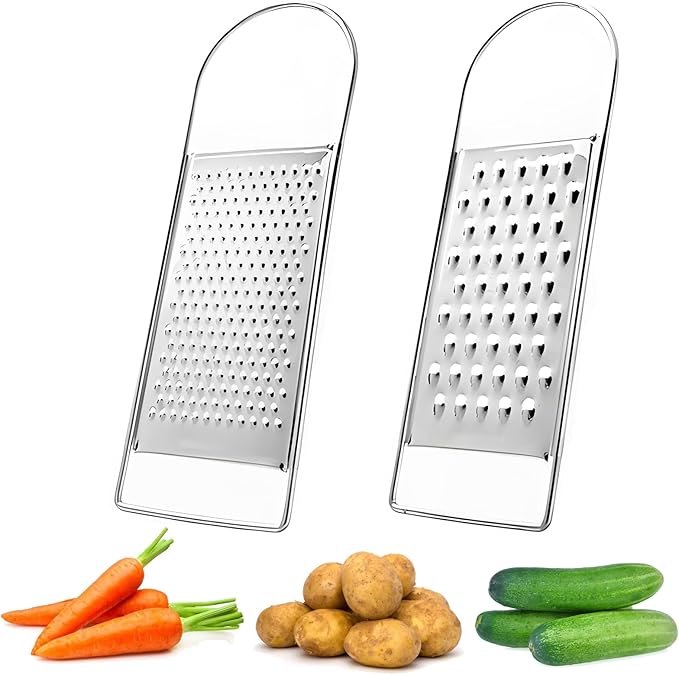 2 Pack Cheese Grater Handheld, Flat Coarse Stainless Steel Food Graters for Kitchen, Suitable for Potato, Vegetable, Butter, Parmesan Cheese