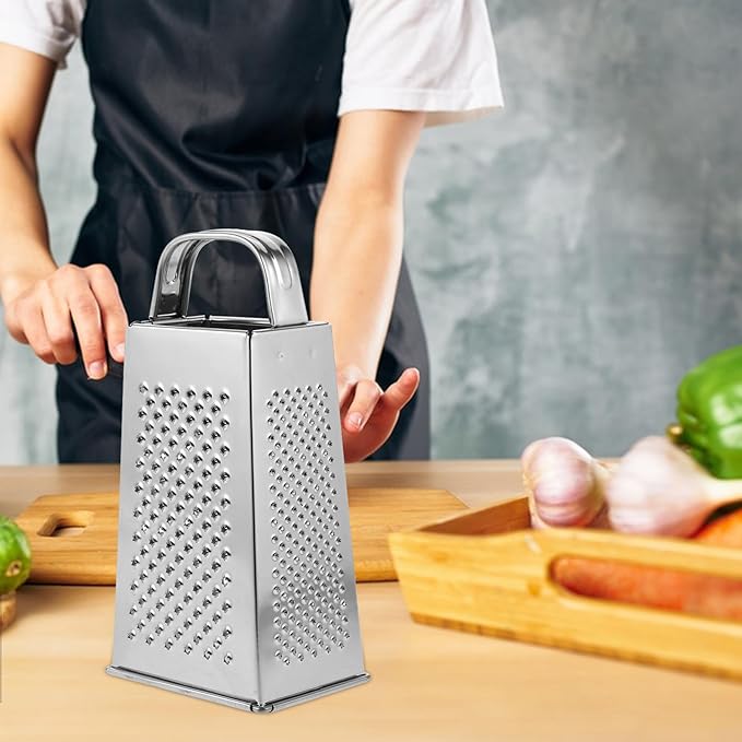 1pc Stainless Steel Vegetable Grater Portable Metal Grater 4-Sided Cheese Grater with Handle for Kitchen Restaurant (6inch)