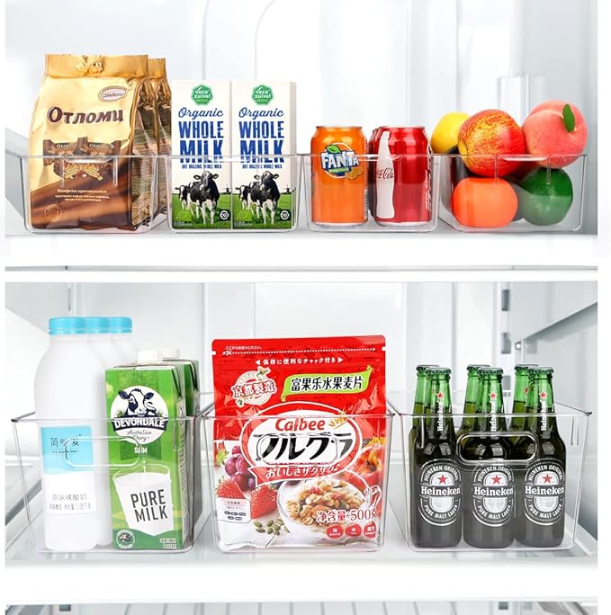 Set Of 10 Refrigerator Pantry Organizer Bins, Clear Plastic Food Storage Bins for Kitchen, Countertops, Cabinets, Fridge, Freezer, Bedrooms, Bathrooms, Fridge Organizer Bins Pantry Storage Containers