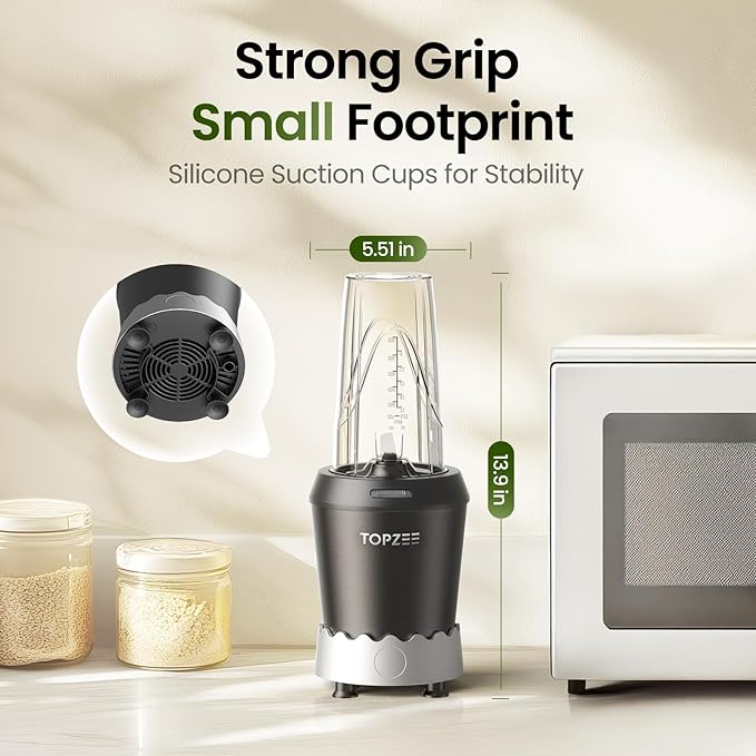 TOPZEE Personal Smoothie Blender - 1000W Single Serve Smoothie Maker with 24oz Portable Travel Cups, Ideal for Protein Shakes, Frozen Drinks, and Kitchen Use
