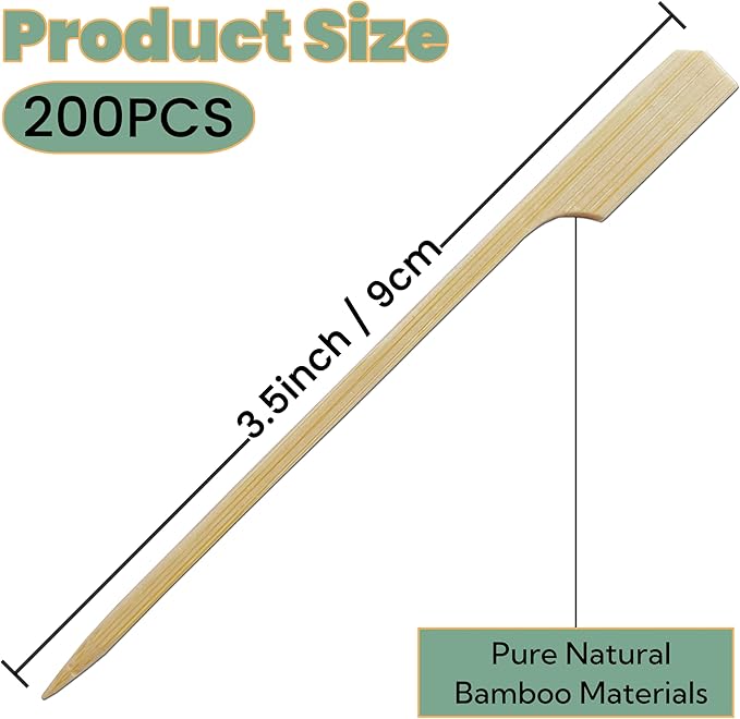200 PCS 3.5 Inch Flat Toothpicks for Appetizers Mini Skewers for Finger Food Picks, Bamboo Skewer Sticks for Fruit (3.5 Inch)