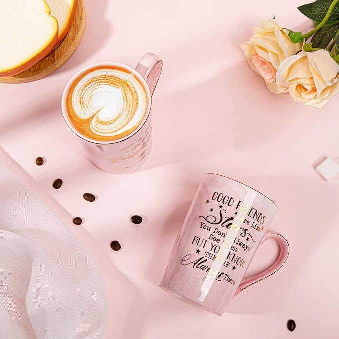 Best Friend Birthday Gifts for Women, Friendship Gifts for Women, Unique Birthday Gift Ideas for Her, Friends Female, Besties, BFF Ceramic Marble Coffee Mug Gift Box Printed Gold 14 oz