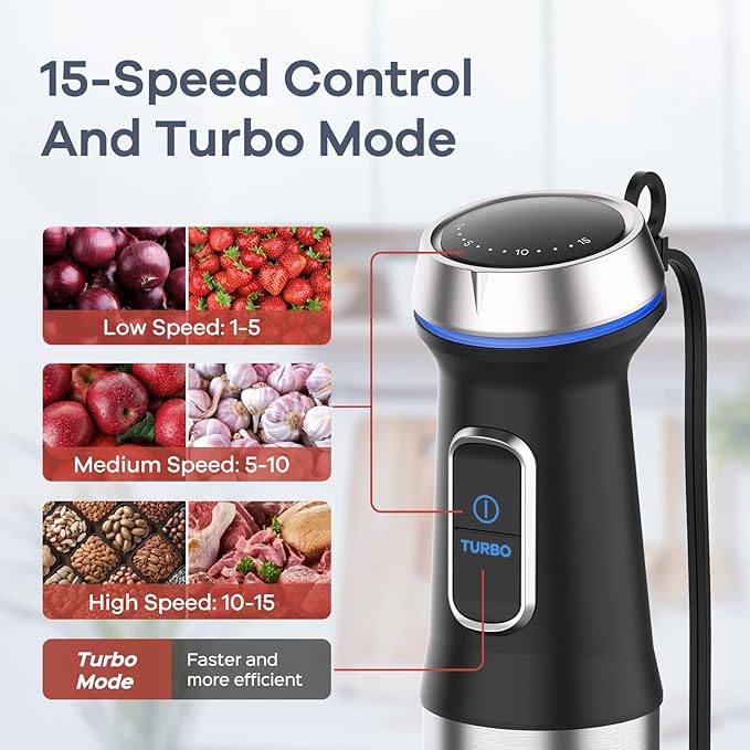 Ganiza Immersion Blender 8 in 1 Hand Blender Max 1000W Heavy Duty Motor, 16 Speed Mode Handheld Blenders Immersion Stainless Steel Sitck Blender Includes 8 Total Pieces