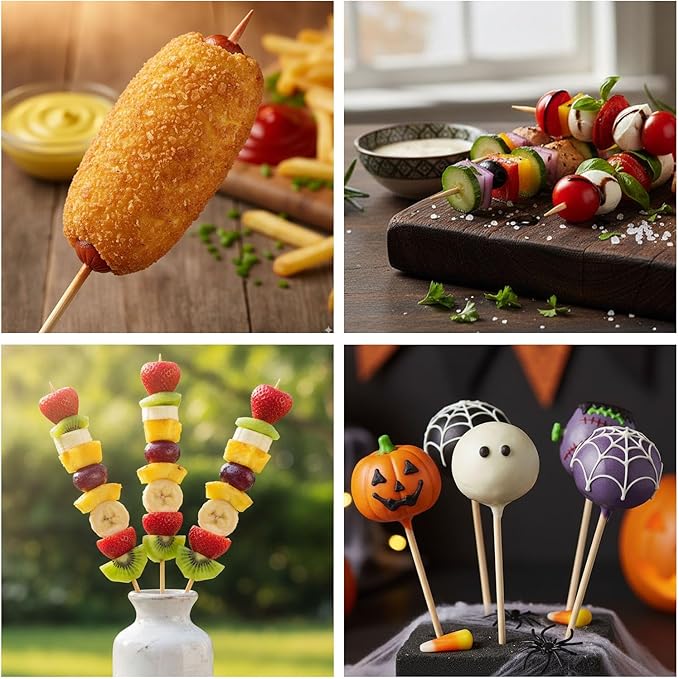 HANSGO Wooden Candy Apple Sticks, 5 mm 6.25 inch Bamboo Skewers for Caramel Apple Cotton Candy Sticks Lollipop BBQ Corn Dog, Fall Harvest Festivals Party Favor