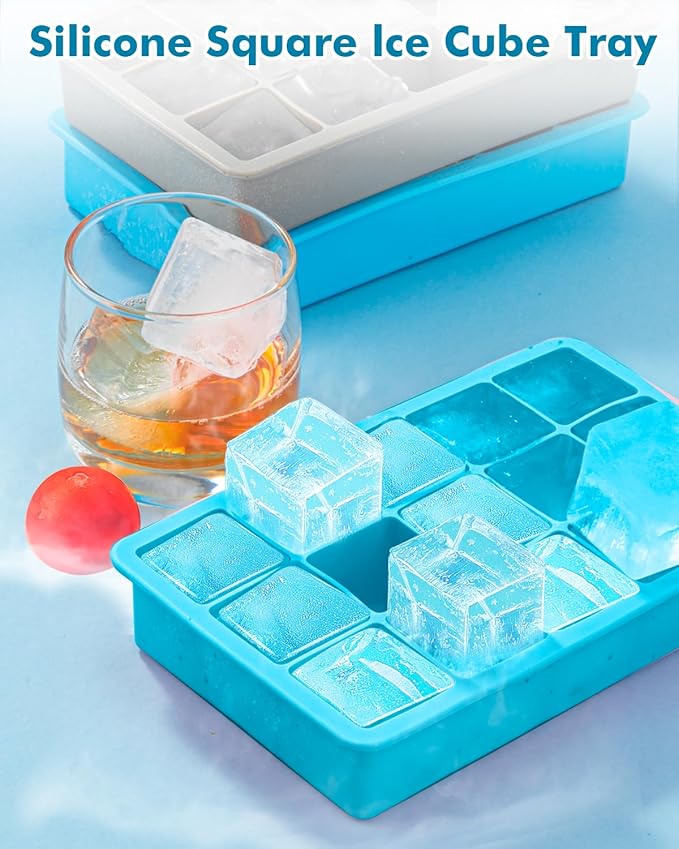 Silicone Ice Cube Trays for Freezer 2 Pack- Easy Release Square Ice Cubes Mold- Best Rubber Ice Cube Tray Shapes for Whiskey Cocktail Coffee- Mini Fridge Silicone Old Fashioned Ice Cube Tray