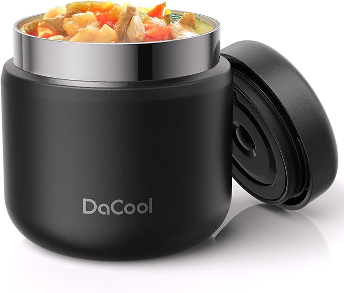 DaCool Kids Thermo for Hot Food Vacuum Stainless Steel Insulated Food Jar 13 OZ Kids Food Thermo Insulated Lunch Container Bento for School Picnic Travel Outdoors,LeakproofBPA Free, Black