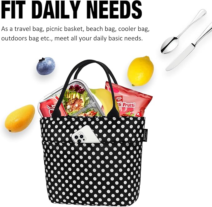 Aosbos Lunch Tote Bag, Insulated Lunch Box for Women, Leakproof Lunch Cooler Purse for Work, Polka Dot