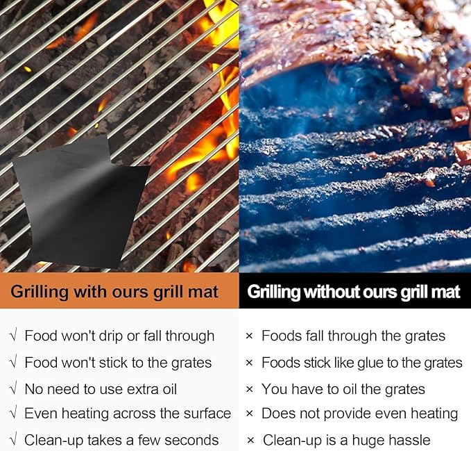 UBeesize 7 Pack Black Grill Mats for Outdoor Grill, Heavy Duty BBQ Grilling Matt & Oven Liners, Resuable, Easy to Clean, Works on Gas Charcoal Electric Grill, Smoker, Oven -15.75 x 13 Inch