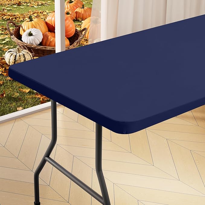 homing Rectangle Table Cloth Cover, Waterproof Polyester Elastic Fitted Tablecloth, Fits for 6 Foot Folding Tables, Washable Table Protector for Picnic, Camping, Outdoor (Navy Blue, 30" x 72")