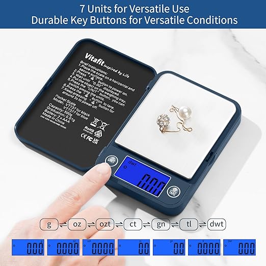 Vitafit 500g Digital Pocket Scale,High Accuracy Assured by Scale Professional Factory Since 2001, Gram Scale 0.01g for Multifunction: Lab,Food, Kitchen,Coffee,Jewelry; Blue