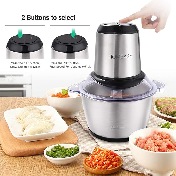 Meat Grinder Electric, Food Processor 2L Stainless Steel Meat Blender Food Chopper for Meat, Vegetables, Fruits and Nuts with 4 Sharp Blades, 350W, 8 Cups