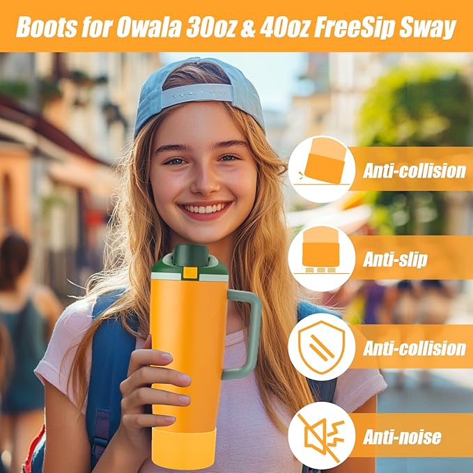 Mity rain 2PCS Protective Silicone Boots for Owala 30oz & 40oz FreeSip Sway Bottles & Tumblers - Accessories for owala, Enhances Stability & Prevents Scratches (Golden Yellow)