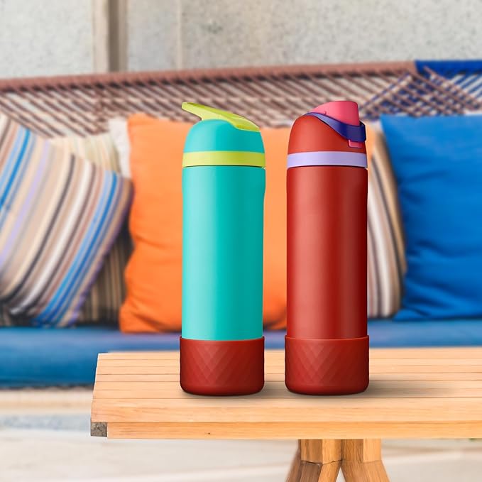 2PCS Silicone Water Bottle Boot for Owala 24oz, Protective Bottom Bumper Anti-Slip Sleeve for FreeSip, Twist, and Flip Stainless Steel Bottles, Dishwasher Safe and BPA Free(Dark Red)