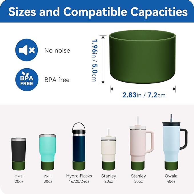 2 Pack Silicone Boot | Compatible with Hydro Flask, Owala, Yeti, Stanley & More | Fits 2.75-2.85" Bottom Bottles/Tumblers (12-40oz) | Anti-Slip | BPA-Free | Scratch & Noise Resistant