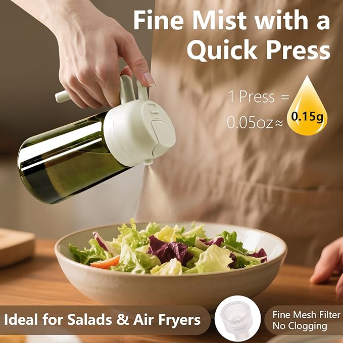 Olive Oil Dispenser and Oil Sprayer – 16oz/470ml Glass Light-Proof Oil Pourer for Kitchen, Air Fryer, Cooking, Salad, and BBQ