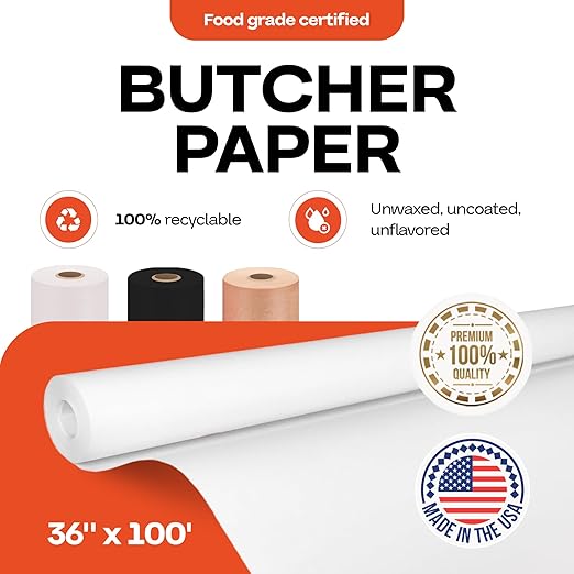 White Butcher Paper Roll 36" x 1200" (100 feet) - USA-Made Natural Food-Grade Paper for Cooking Meat and Fish - Unwaxed Material for Smoker, BBQ & Grilling by IDL Packaging