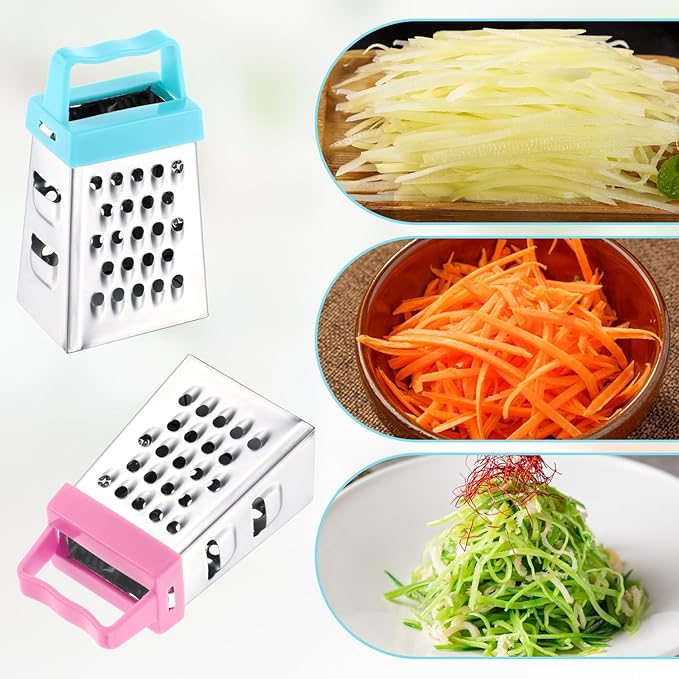 3Pcs Mini Grater, Small Cheese Grater Stainless Steel Box Grater with Handle Efficient Kitchen Gadget for Grating Garlic Nutmeg Chocolate Parmesan Dishwasher Safe,1.02x1.45in