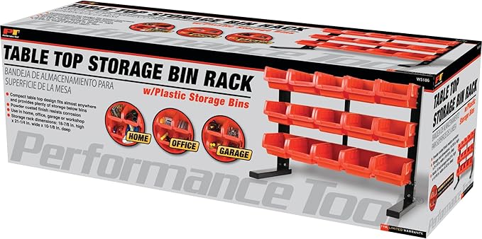 Performance Tool W5186 15-Bin 3-Tier Table Top Storage Organizer Rack.