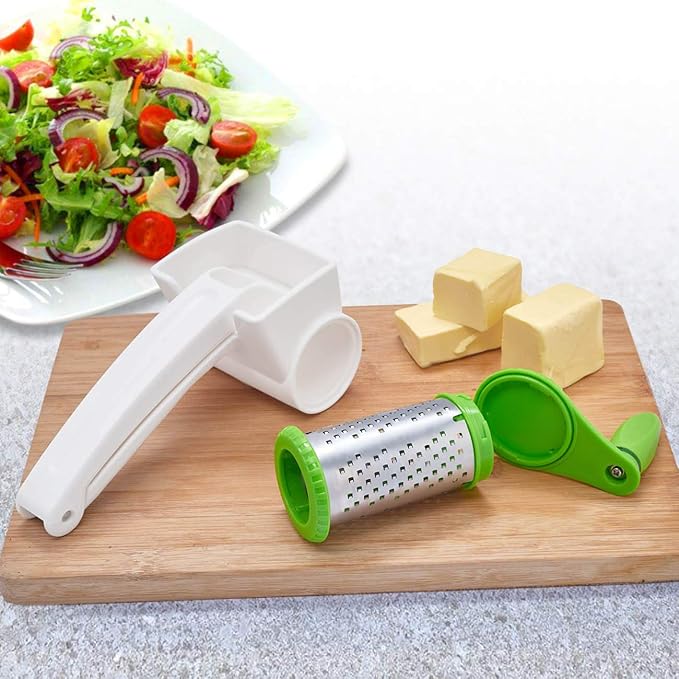 LHS Rotary Cheese Graters for Kitchen, Professional Manual Crank Handheld Cheese Grater with Stainless Steel Drum for Grating Hard Cheese, Chocolate, Nuts and More（Green）