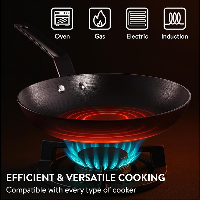 Navaris Nitrided Cast Iron Skillet Pan - Pre-Seasoned Lightweight Non Toxic Frying Pans - Dishwasher Safe Ovenproof No Re-Season Cast Iron Skillets - Dishwasher Safe - 9.8"(25cm)