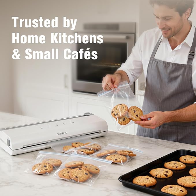 Vacuum Sealer Machine for Food, 65KPa Strong Suction Food Vacuum Sealer with Cutter, Dry & Moist Modes, Compact Food Saver Vacuum Sealer with 20 BPA-Free Bags, Easy to Use & Clean